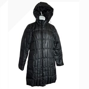 Eddie Bauer Puffer Coat Size XS Womens Black Down Filled‎ Hooded Long Winter 🖤